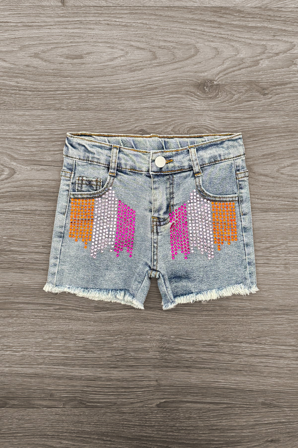 Pink & Orange Denim Short Set | Sparkle in Pink