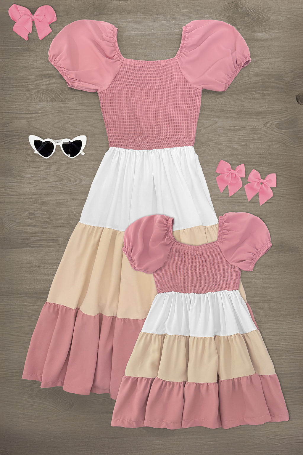 Mom & Me - Pink & Cream Tiered Dress | Sparkle in Pink