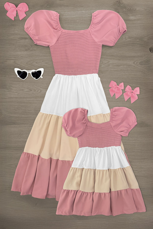 Mom & Me - Pink & Cream Tiered Dress | Sparkle in Pink