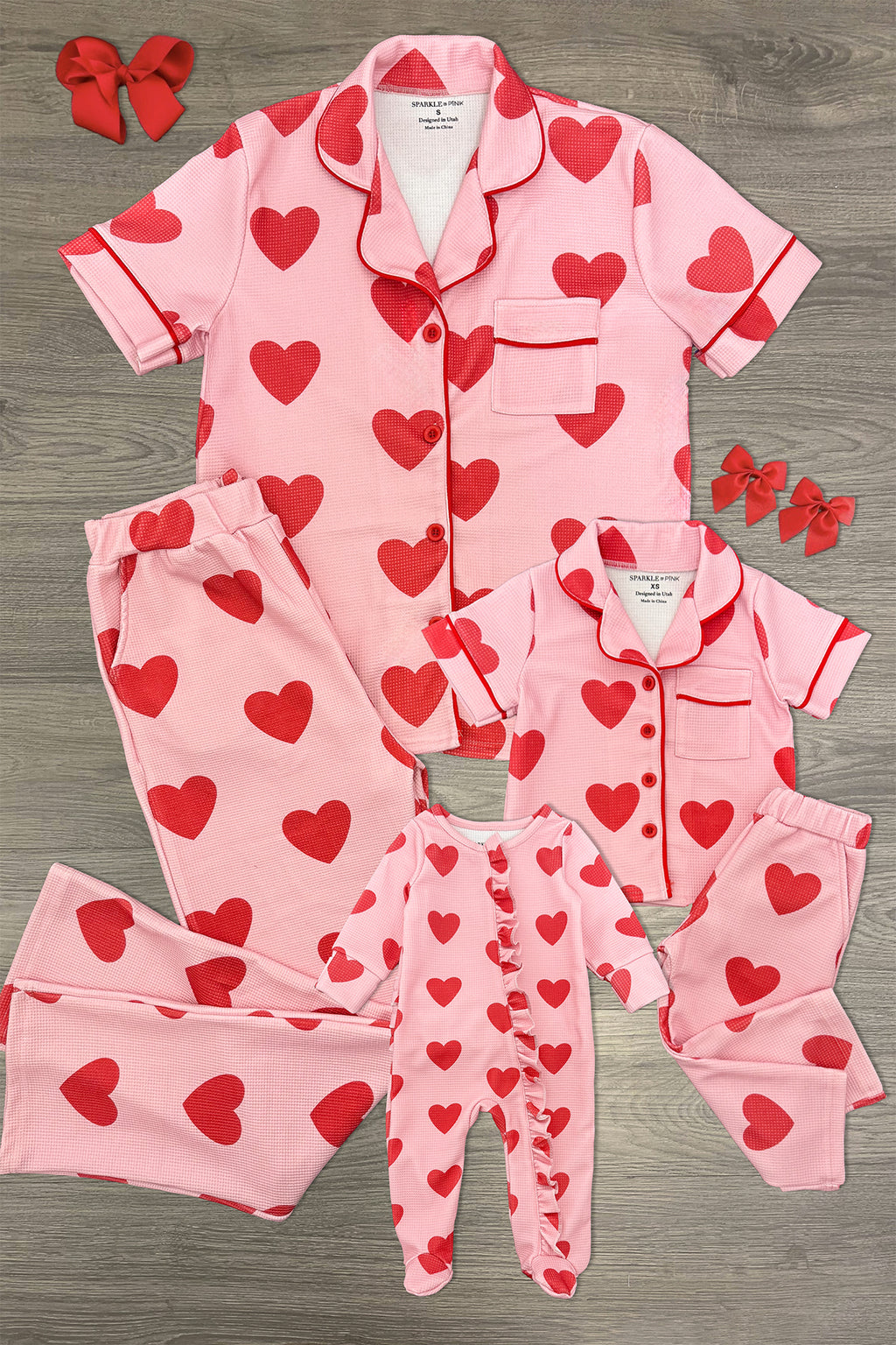 Mom & Me - Pink Heart Waffle Knit Pajamas