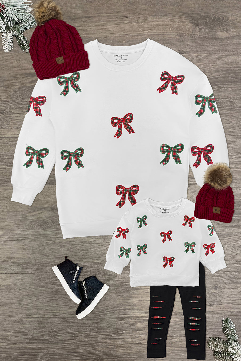 Mom & Me - Plaid Bows Top & Legging Set