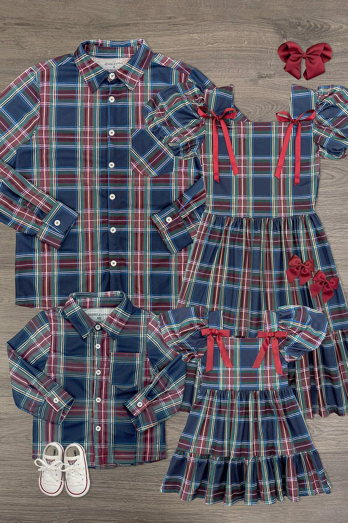 Family Green & Blue Plaid Dresses & Tops | Sparkle in Pink