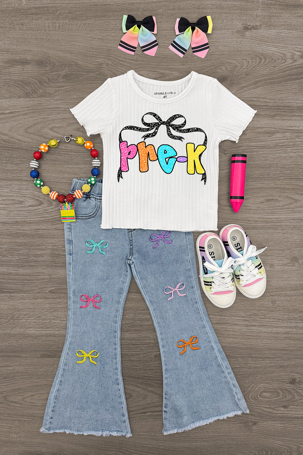"Pre-K - Sixth Grade" Bow Denim Pant Set