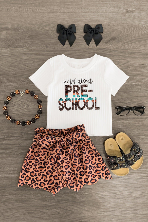 "Wild About Pre-K - 5th Grade" Leopard Short Set - Sparkle in Pink