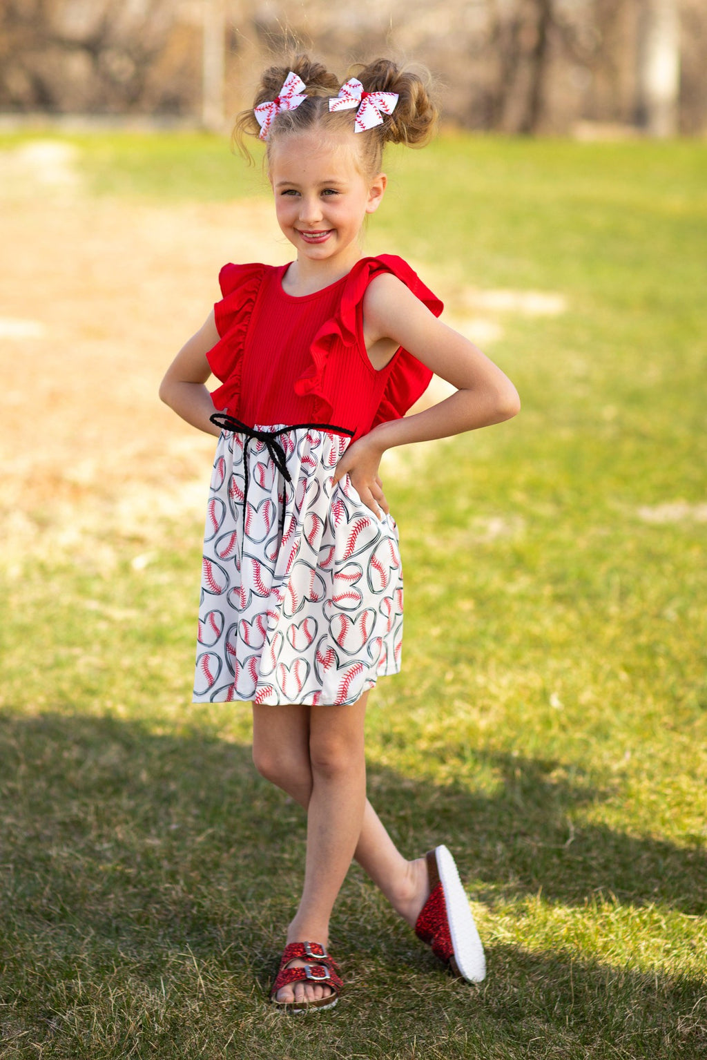 Red & White Baseball Heart Dress - Sparkle in Pink