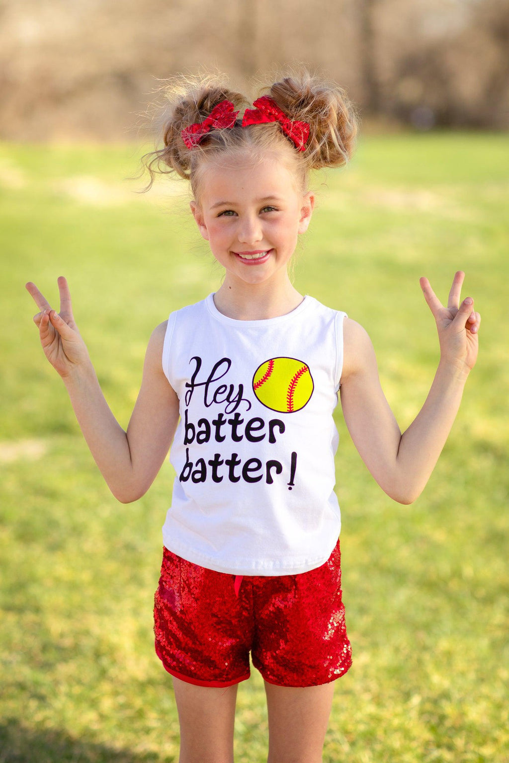 "Hey Batter Batter" Softball Sequin Short Set - Sparkle in Pink