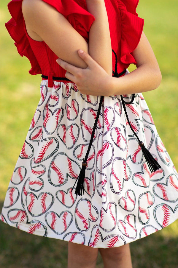 Red & White Baseball Heart Dress - Sparkle in Pink