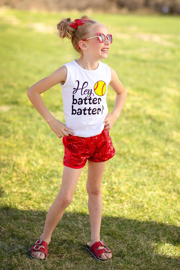 "Hey Batter Batter" Softball Sequin Short Set - Sparkle in Pink