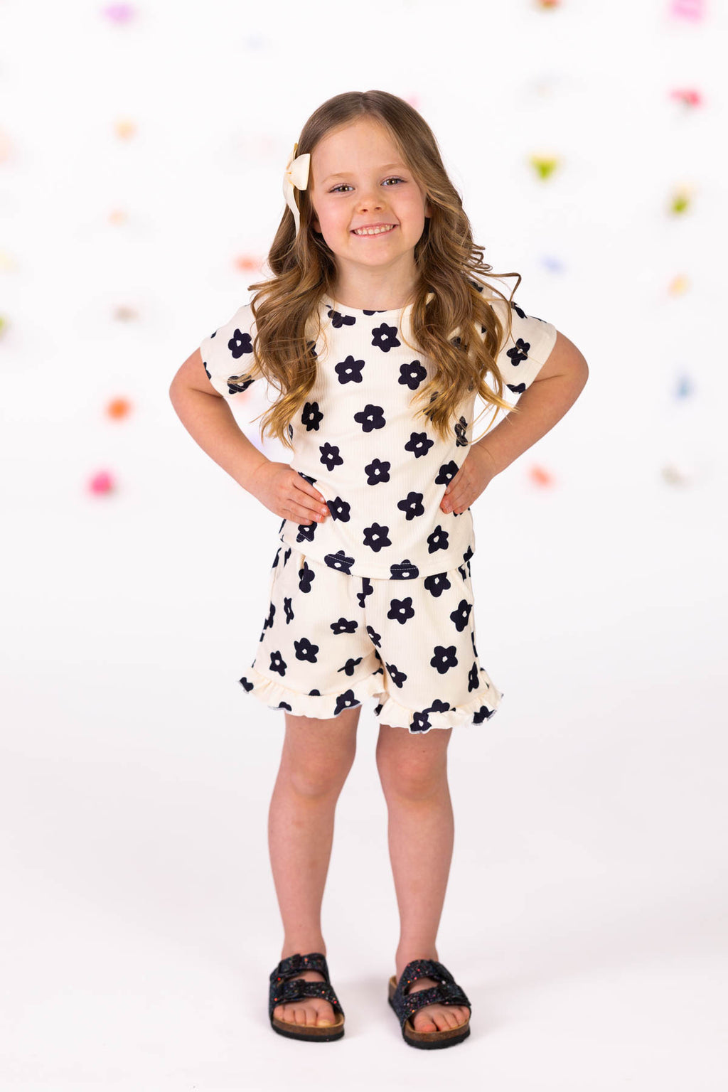 Cream Flower Short Set | Sparkle in Pink