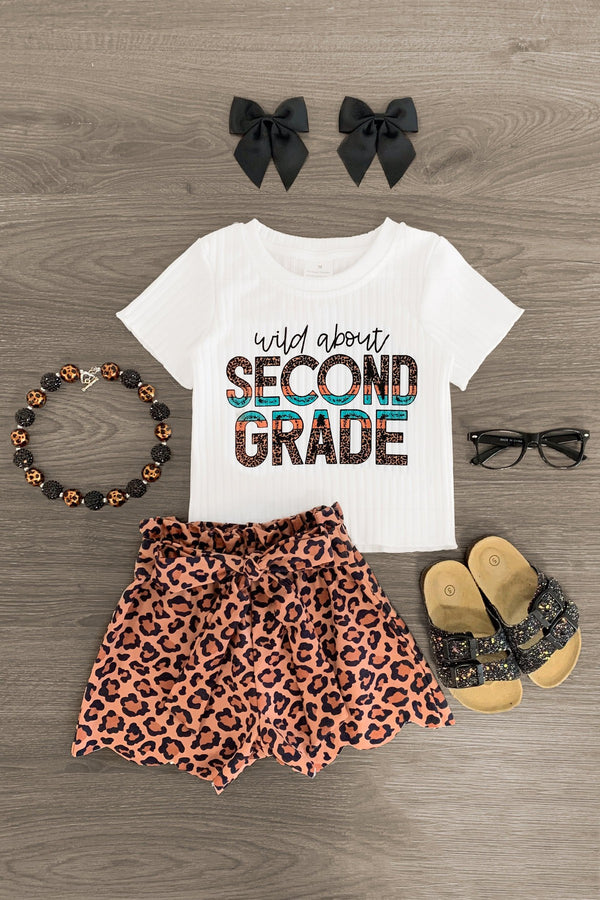 "Wild About Pre-K - 5th Grade" Leopard Short Set - Sparkle in Pink