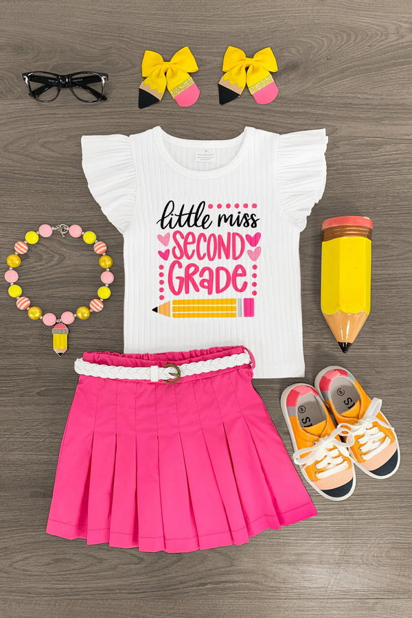 "Little Miss Pre-K - 5th Grade" Pink Skirt Set - Sparkle in Pink