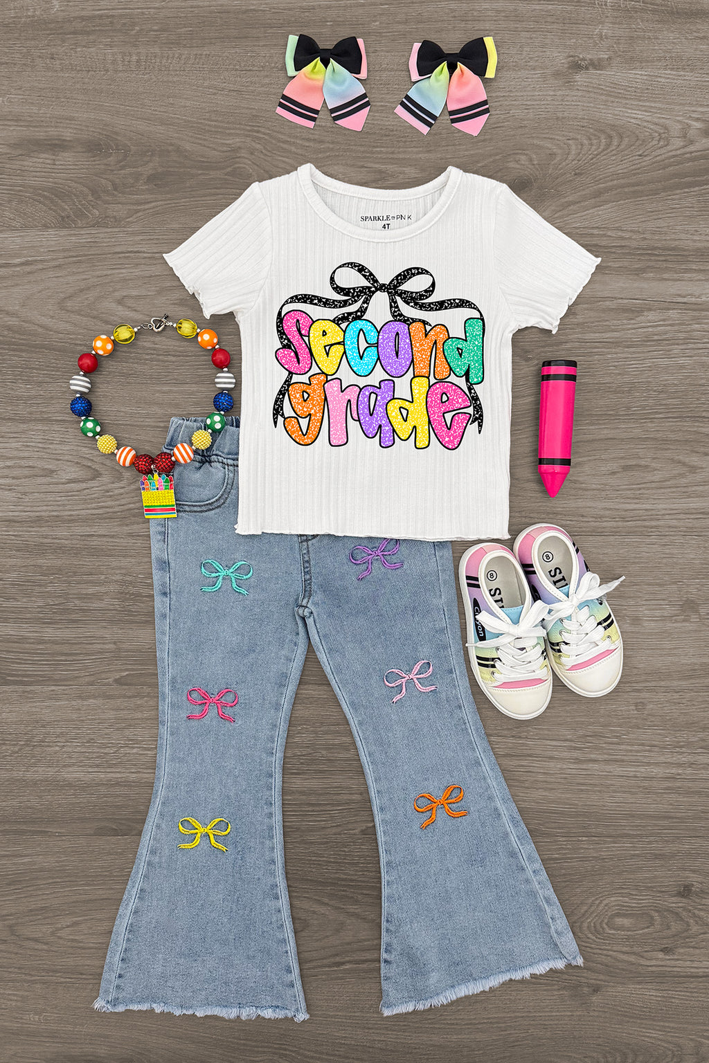 "Pre-K - Sixth Grade" Bow Denim Pant Set