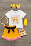 "Pre-K - 6th Grade" Pencil Bow Short Set | Sparkle in Pink