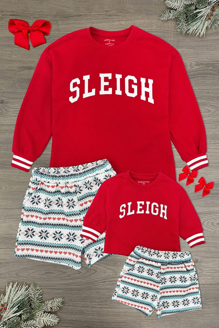 Mom & Me - "Sleigh" Waffle Knit Pajama Set | Sparkle in Pink