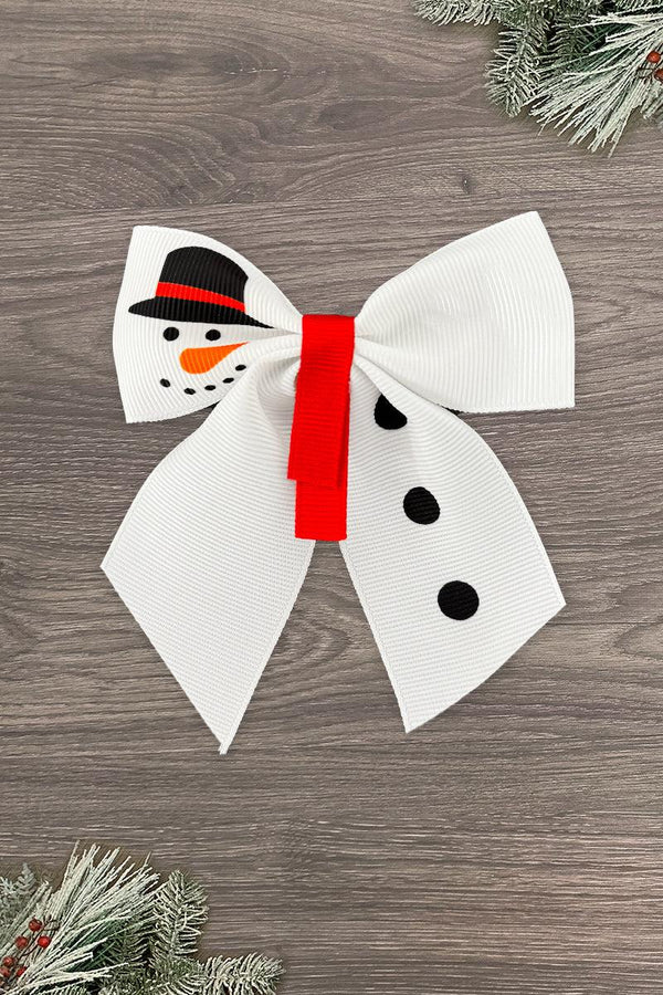 White & Red Snowman Bow | Sparkle in Pink