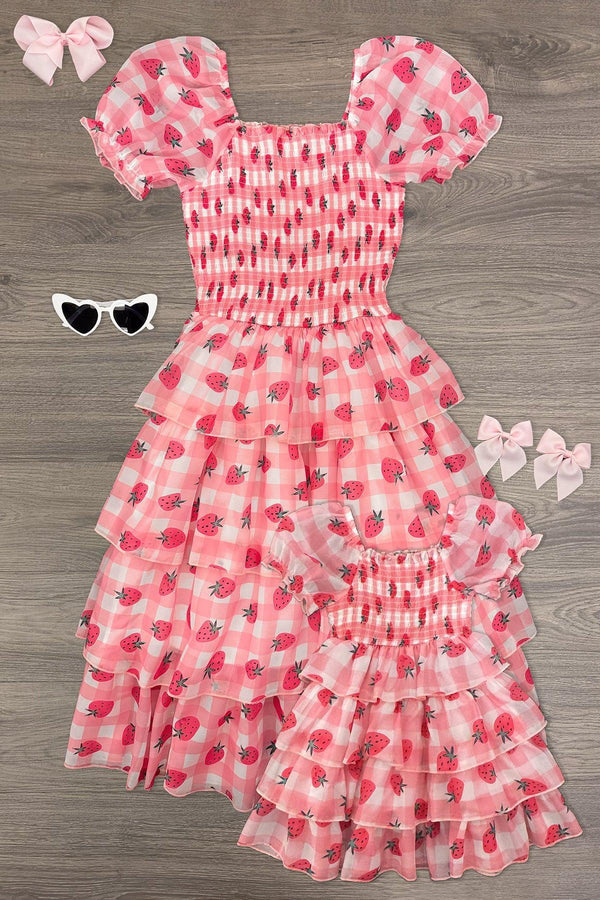 Mom & Me - Pink Gingham Strawberry Dress | Sparkle in Pink