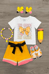 "Pre-K - 6th Grade" Pencil Bow Short Set | Sparkle in Pink