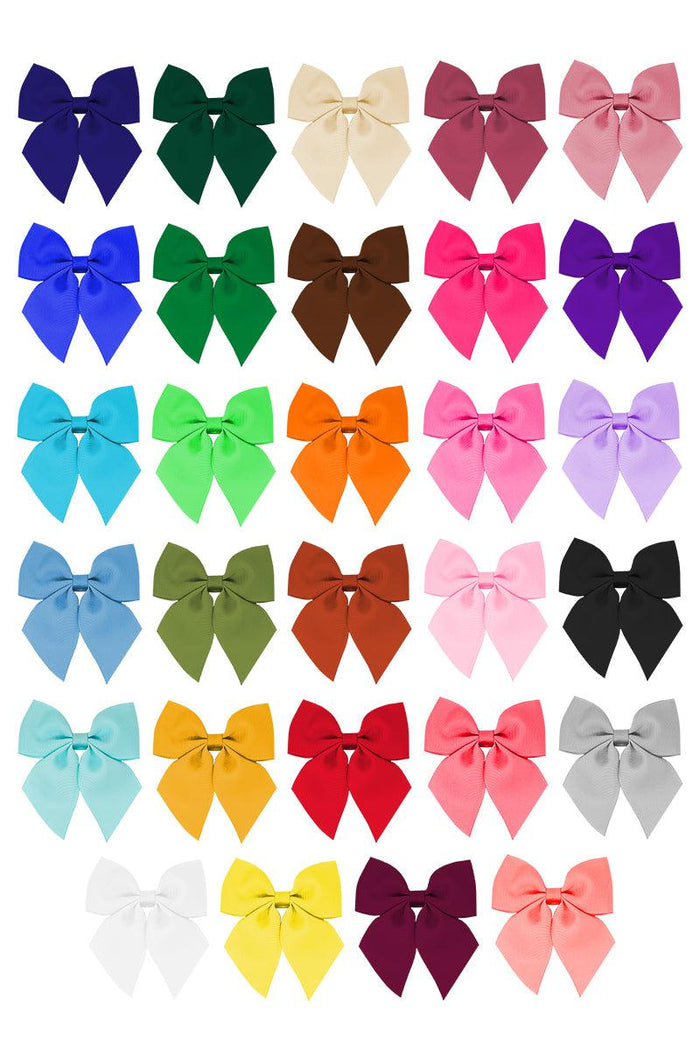 3" Trendy Hair Bows - Light Pink - Thirty-three 3-inch fabric hair bows in various solid colors arranged in a grid, including navy, forest green, cream,.