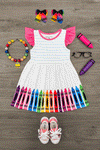 White Notebook & Crayons Dress | Sparkle in Pink