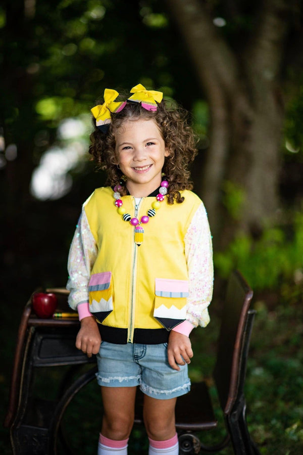 Yellow Pencil Sequin Jacket - Sparkle in Pink