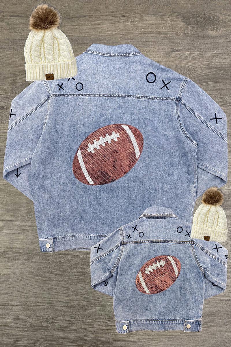 Mom & Me - Sequin Football Denim Jacket - Sparkle In Pink