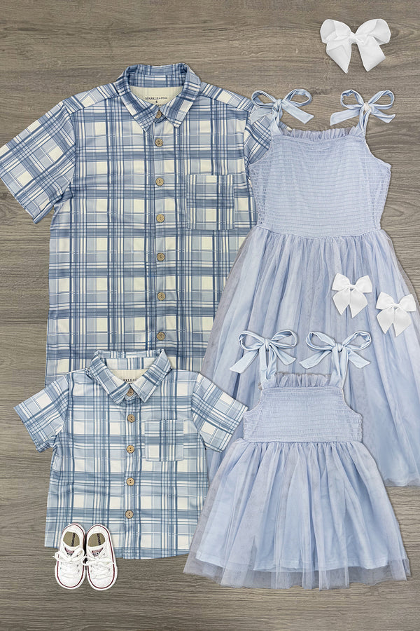 Blue Plaid Family Set | Sparkle in Pink