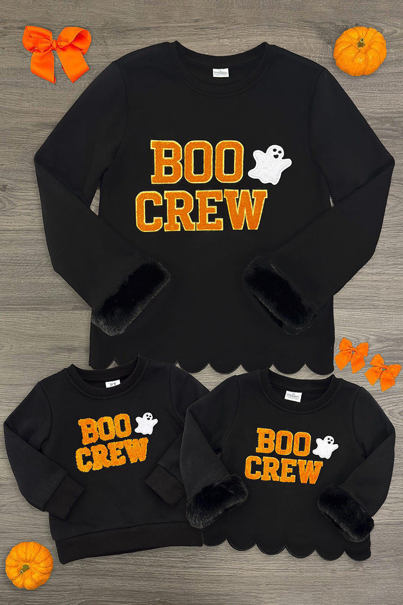 Mom & Kid - "Boo Crew" Pullover - GIRL-6-12 Months-FAMILY - Black pullover sweatshirts for mom and kid with orange "BOO CREW" text and a white ghost graphic.