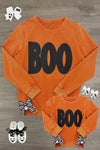 Mom & Me - "Boo" Rust Long Sleeve Top - CHILD-6-12 Months - Rust-colored long sleeve tops with black "BOO" text, adult and child sizes, cotton fabric.