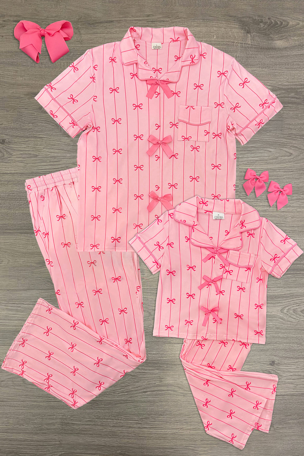 Mom & Me - Pink Stripe Bow Pajamas