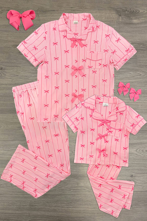 Mom & Me - Pink Stripe Bow Pajamas