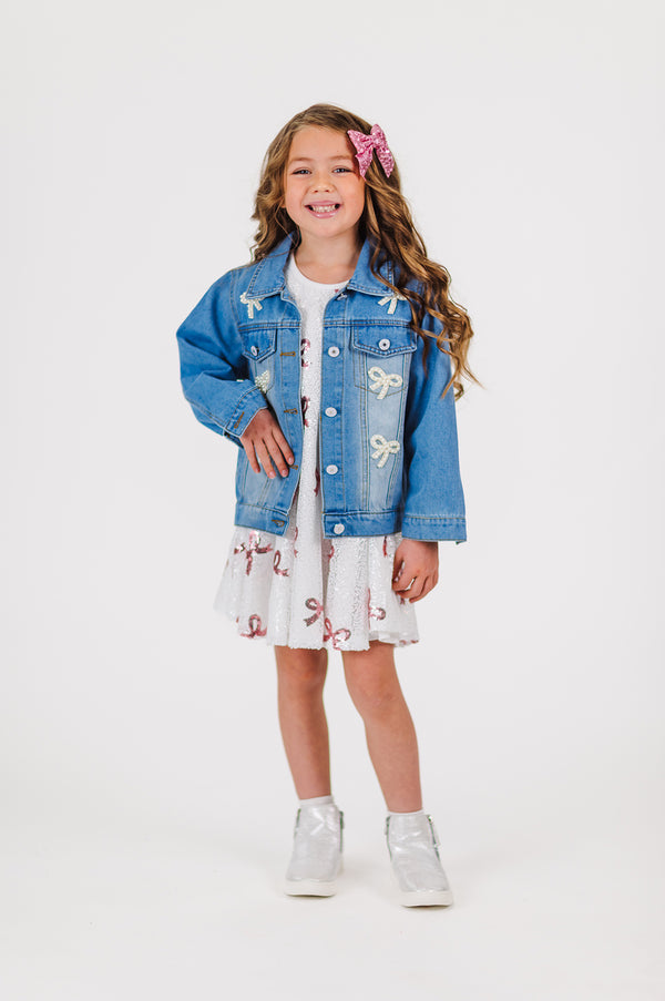 Pearl Bow Denim Jacket | Sparkle in Pink
