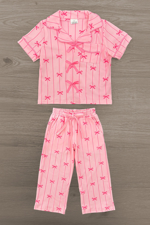 Mom & Me - Pink Stripe Bow Pajamas