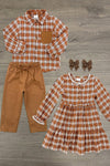 Rust Flannel Dress & Pant Set - Boy Or Girl