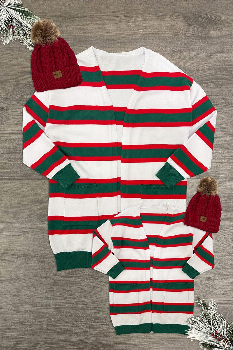 Mom & Me - Red & Green Stripe Cardigan