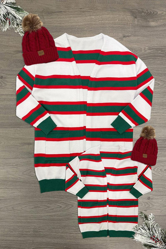 Mom & Me - Red & Green Stripe Cardigan - Sparkle In Pink