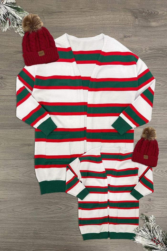 Mom & Me - Red & Green Stripe Cardigan