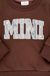 Mom & Me - "Mama & Mini" Camo Sweatshirt - CHILD-6-12 Months - Brown sweatshirt with camo-patterned "MINI" lettering on the front, crew neck, long sleeves.