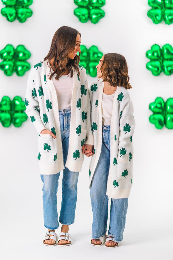 Mom & Me - Cozy Four Leaf Clover Cardigan | Sparkle in Pink