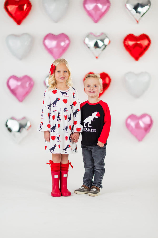 "RAWR" Dinosaur Love Dress | Sparkle in Pink