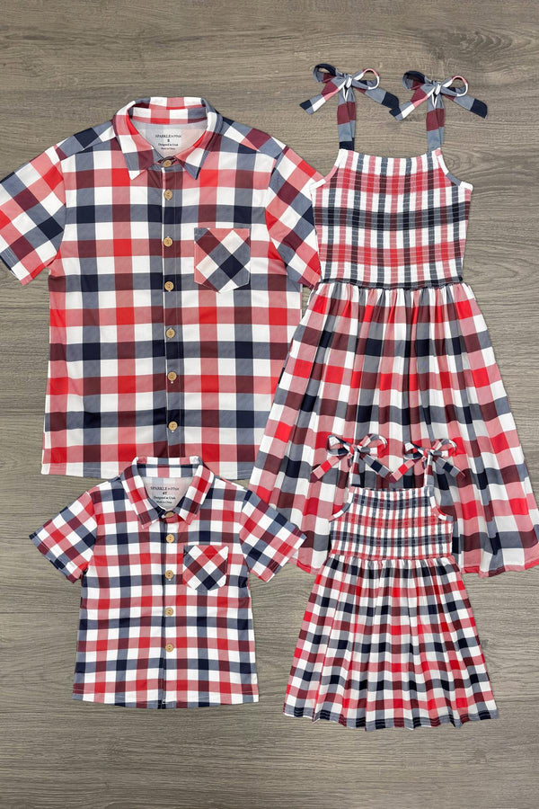 Red, White & Blue Plaid Family Set | Sparkle in Pink
