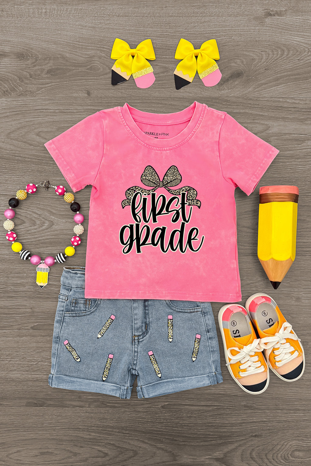 "Pre-K - Sixth Grade" Cheetah Denim Short Set