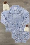 Mom & Me - Sequin Football Denim Jacket - Sparkle In Pink