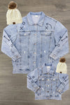 Mom & Me - Sequin Football Denim Jacket - Sparkle In Pink