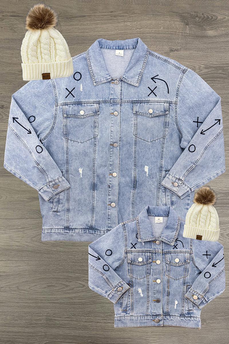 Mom & Me - Sequin Football Denim Jacket - Sparkle In Pink