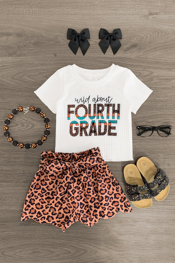 "Wild About Pre-K - 5th Grade" Leopard Short Set - Sparkle in Pink