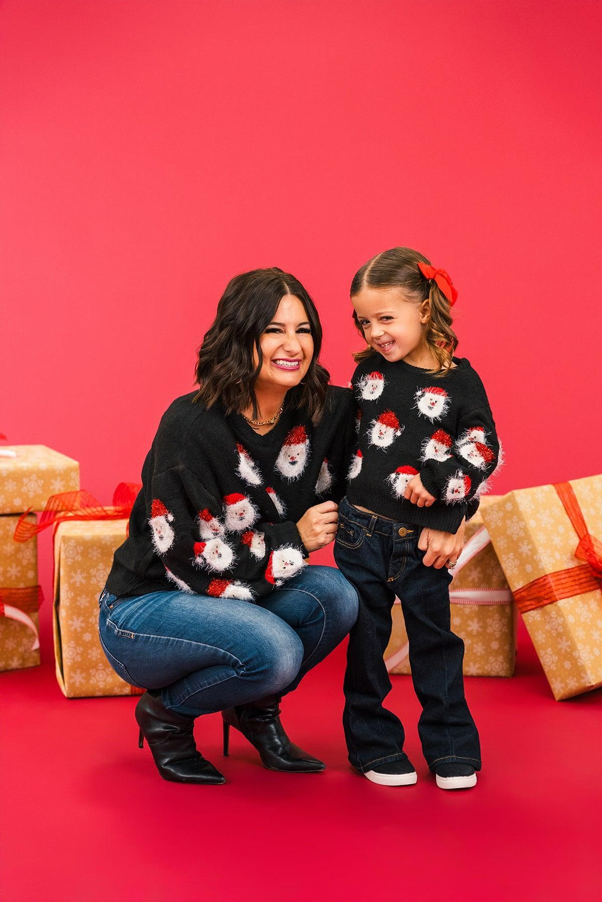 Fuzzy Happy Santa Sweater | Matching Mom & Me Clothing – Sparkle In Pink