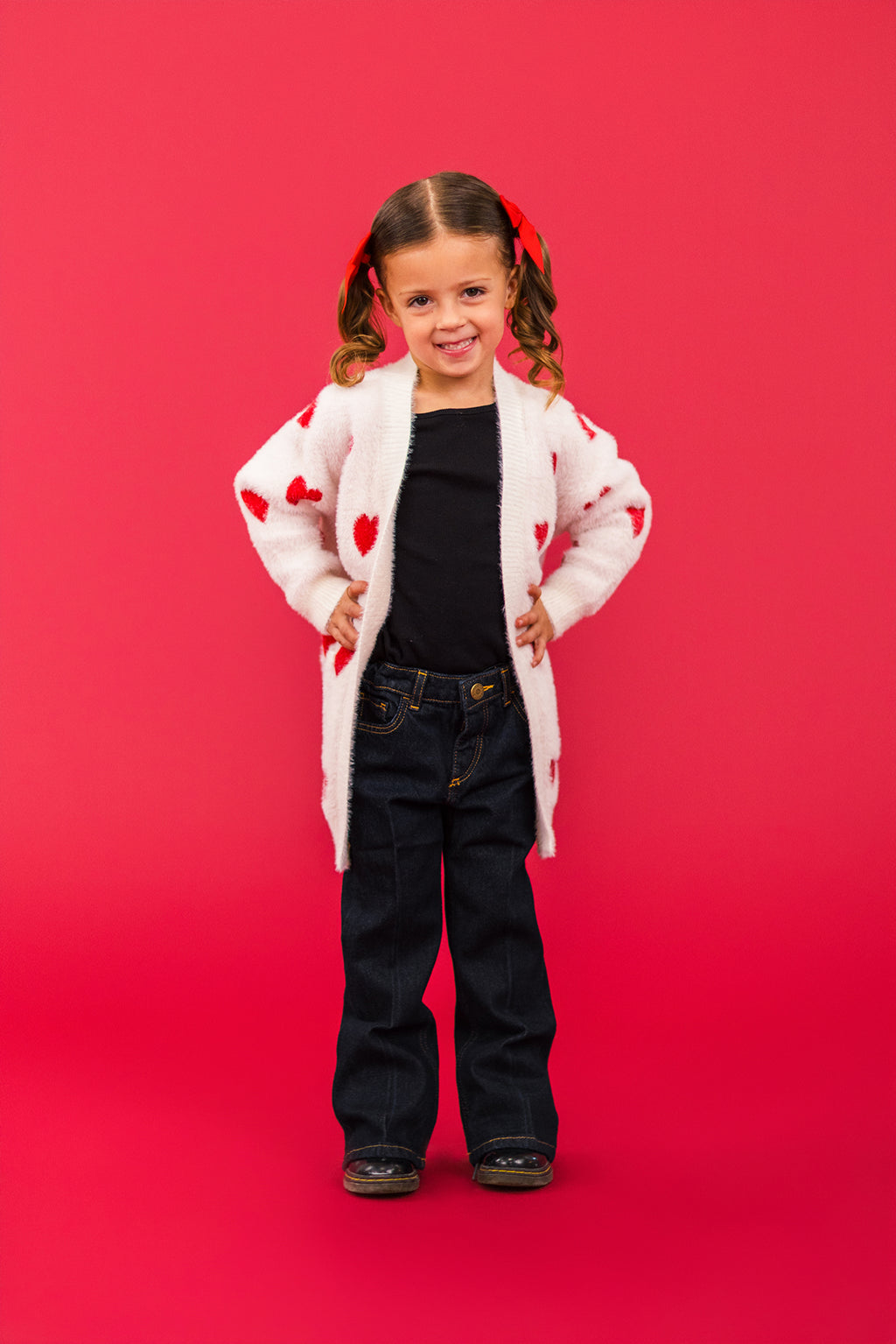 Mom & Me - White & Red Heart Cardigan | Sparkle in Pink