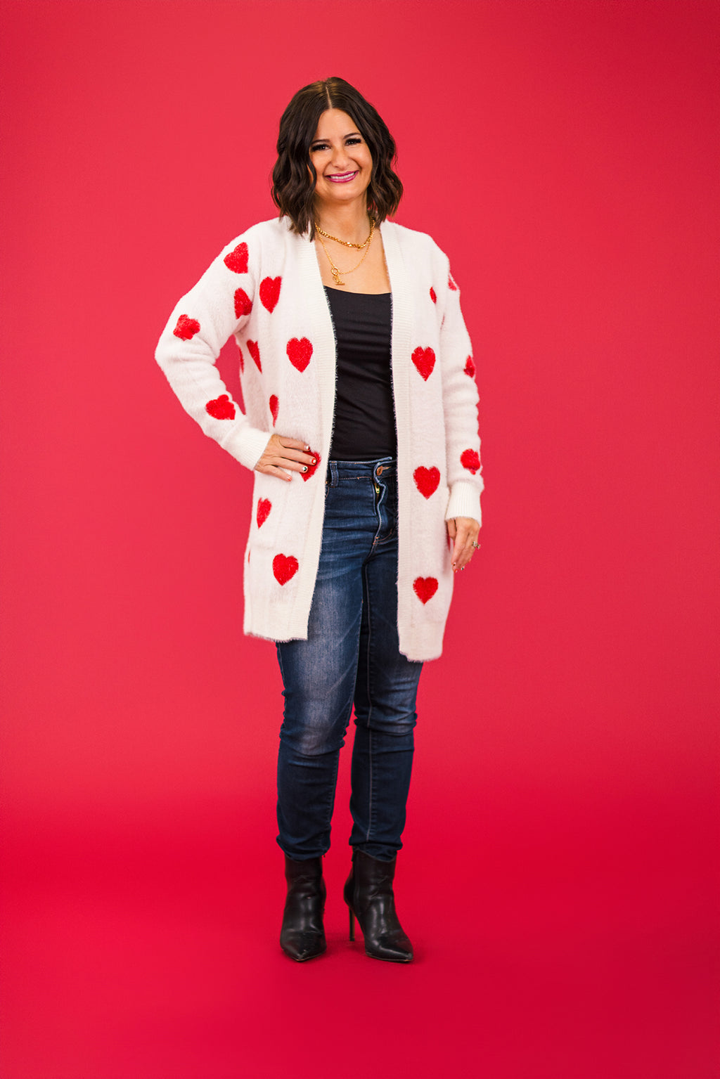 Mom & Me - White & Red Heart Cardigan | Sparkle in Pink
