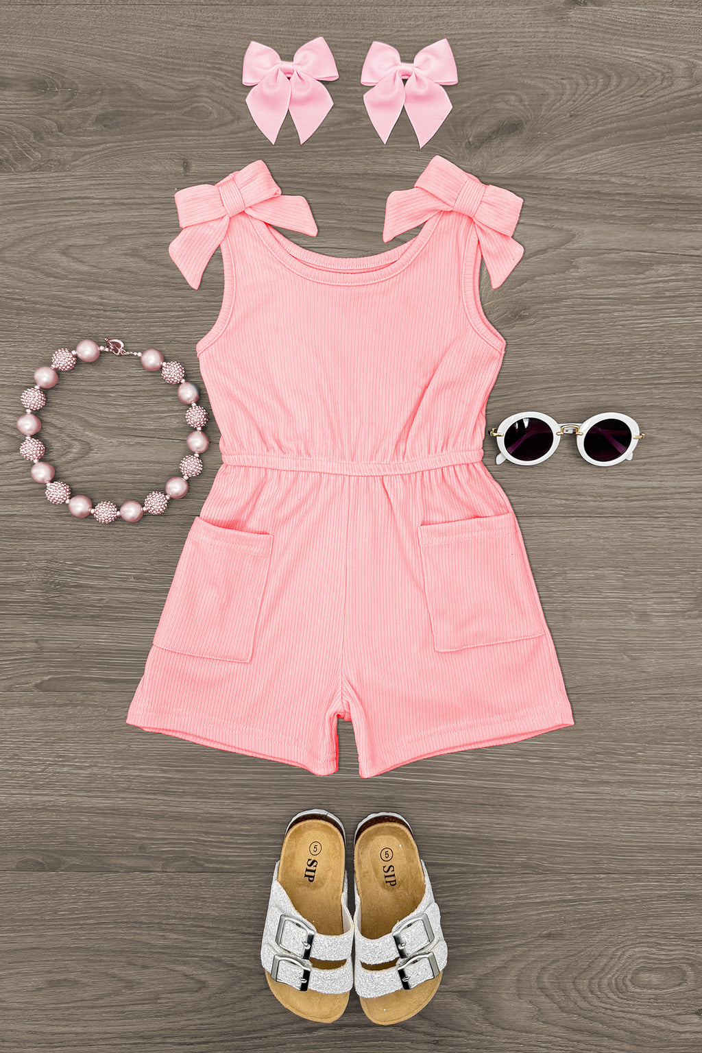 Ribbed Bow Romper | Sparkle in Pink