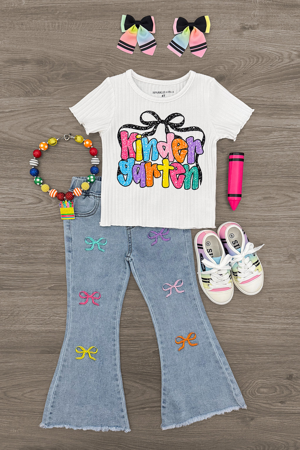 "Pre-K - Sixth Grade" Bow Denim Pant Set